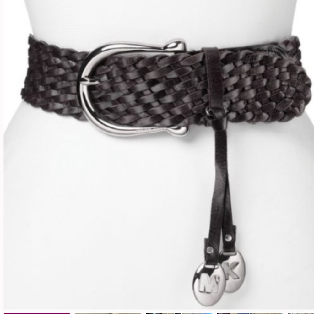 Michael Kors Braided Thick Belt Logo MK Charms Size‎ Medium Fall  Leather